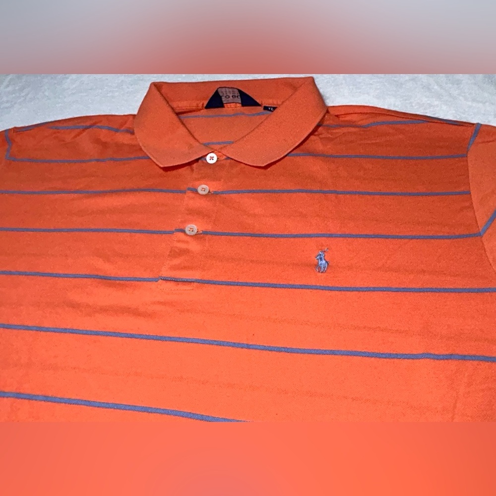 Polo Golf Ralph Lauren Polo Pima Cotton Shirt Orange blue Striped mens XL